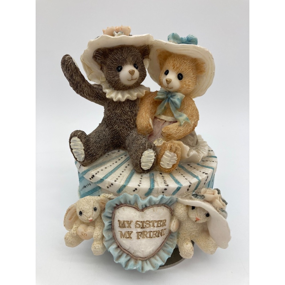 Vintage Teddy Bear Sister Music Box My Sister My Friend Resin Figurine Musical
